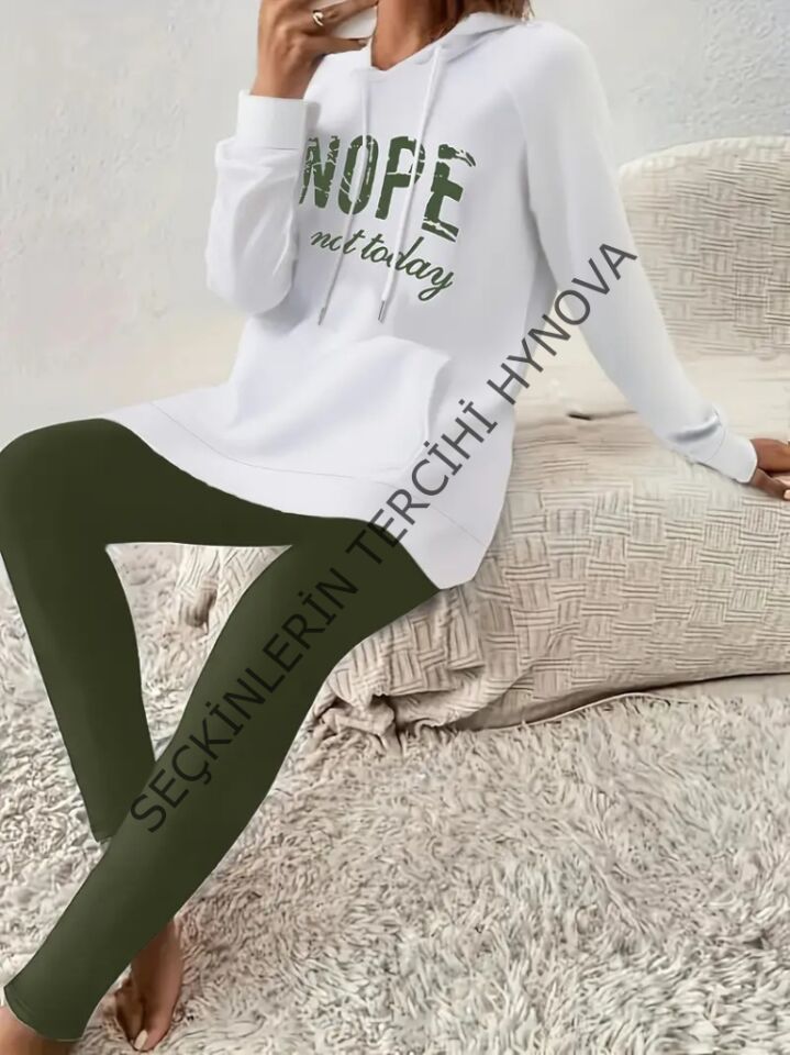 Kadın Uzun Kollu Kapşonlu Bağcıklı Viskon Iki Iplik Sweat