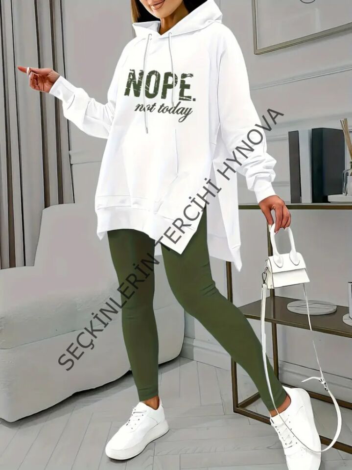 Kadın Uzun Kollu Kapşonlu Bağcıklı Viskon Iki Iplik Sweat