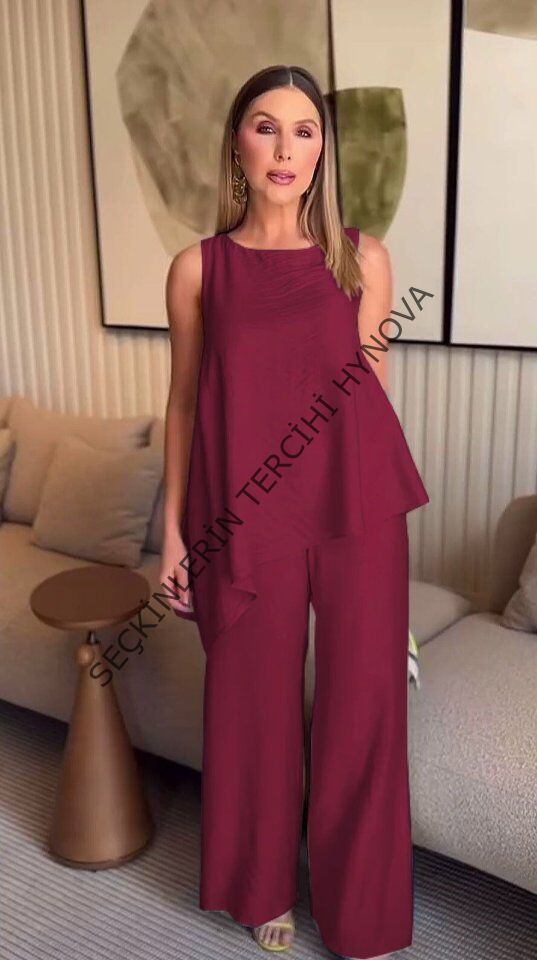 Asimetrik Bluz - Pantolon İkili Takım