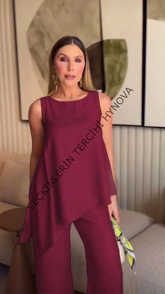 Asimetrik Bluz - Pantolon İkili Takım