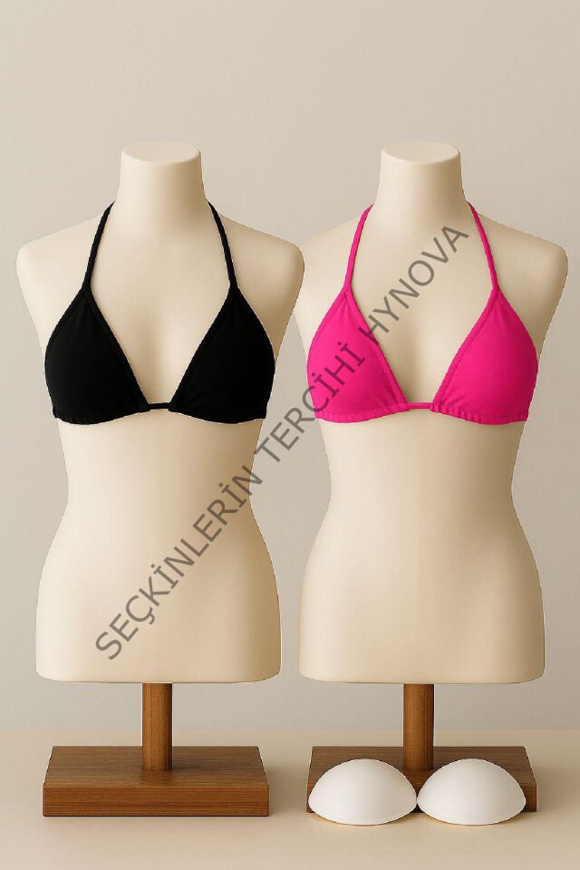 Kadın Siyah ve Fuşya Minimal Kesim Üçgen Bikini Üstü – Modern ve Şık Tasarım
