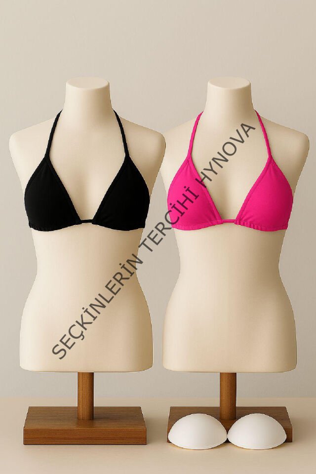 Kadın Siyah ve Fuşya Minimal Kesim Üçgen Bikini Üstü – Modern ve Şık Tasarım