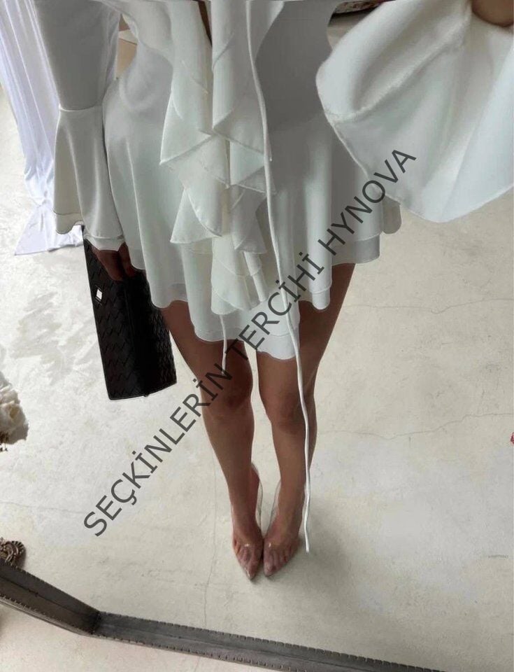 Kadın Dalgıç Kumaş Fırfırlı Elbise