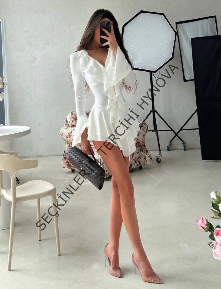 Kadın Dalgıç Kumaş Fırfırlı Elbise