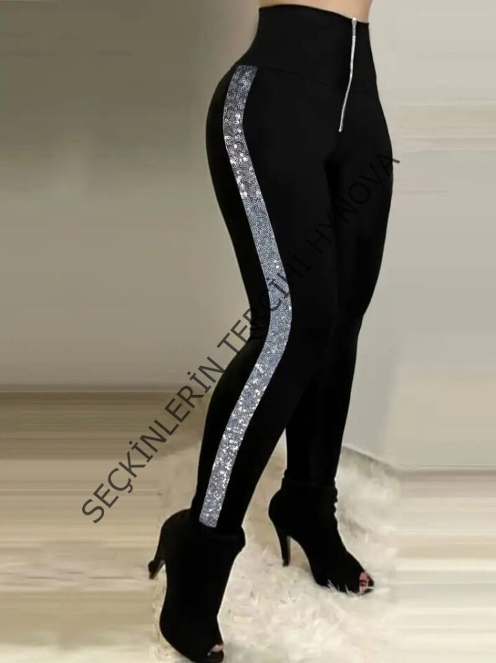 Kadın Yüksek Bel Yan şerit Detaylı Dalgıç Tayt