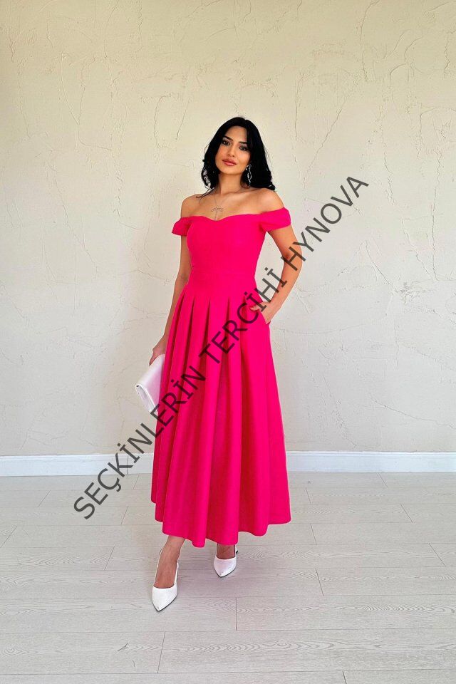 Fuşya Jakarlı Elbise