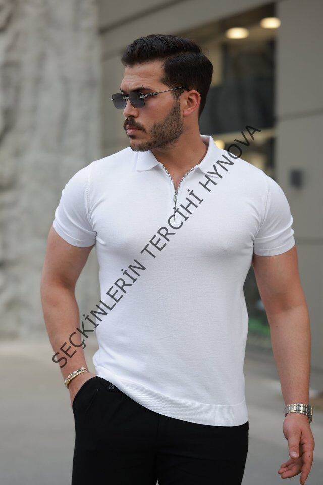 Erkek Fermuar Yakalı Kısa Kollu Tişört