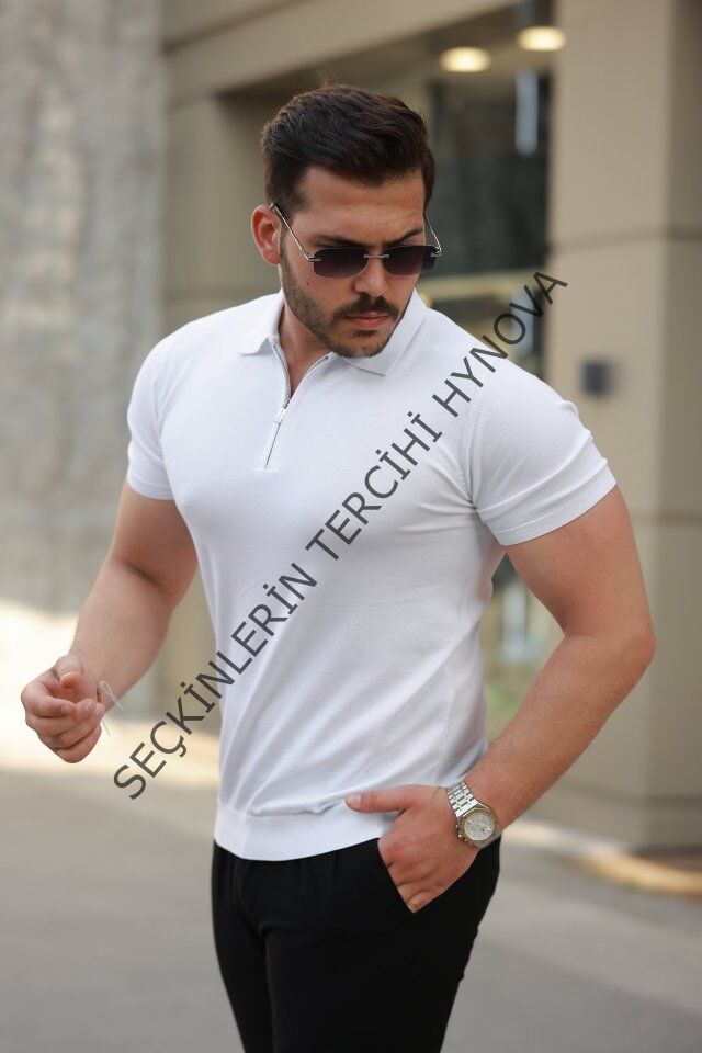 Erkek Fermuar Yakalı Kısa Kollu Tişört