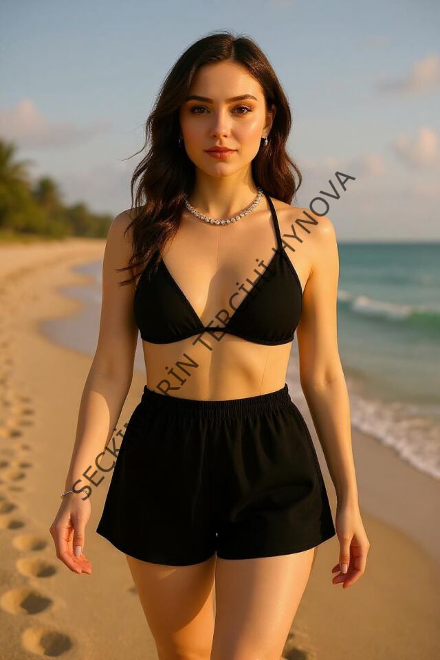 Kadın Siyah Şortlu Belden ve Boyundan Bağlamalı Bikini Takımı – Modern, Konforlu ve Günlük Kombinlere Uygun