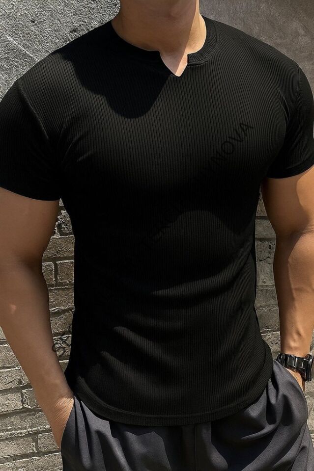 Erkek Kısa Kollu Bisiklet Yaka Burgu Tişört