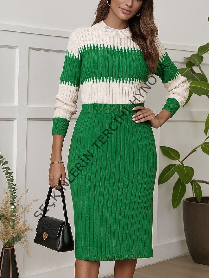 Kadın Uzun Kollu Triko Etekli Takım