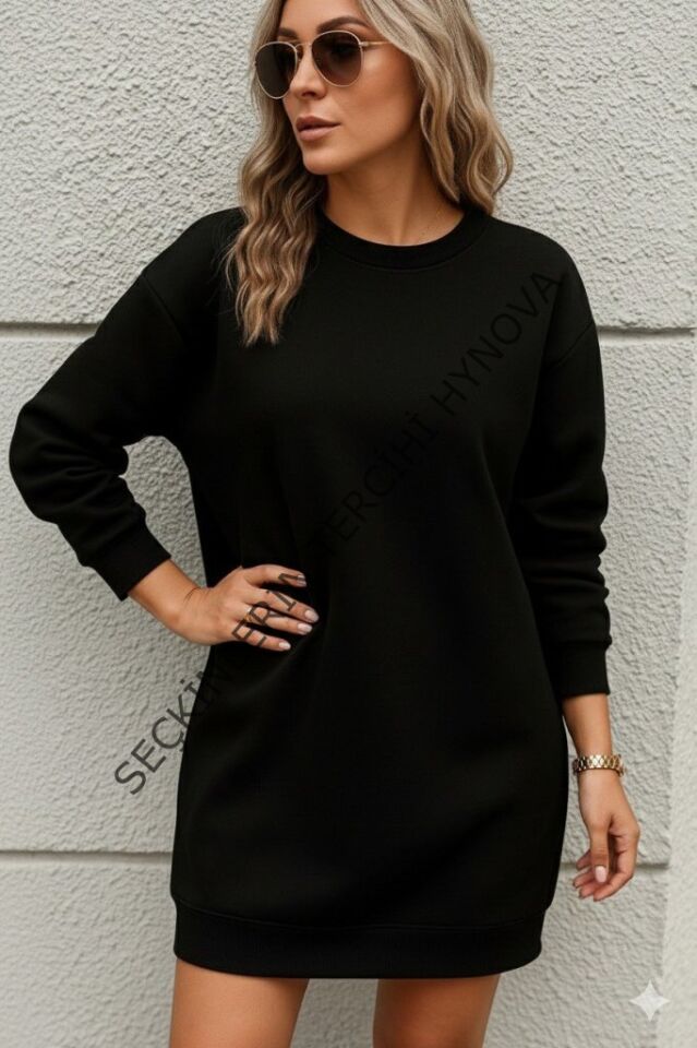 Kadın Uzun Kollu Bisiklet Yaka Iki Iplik Elbise