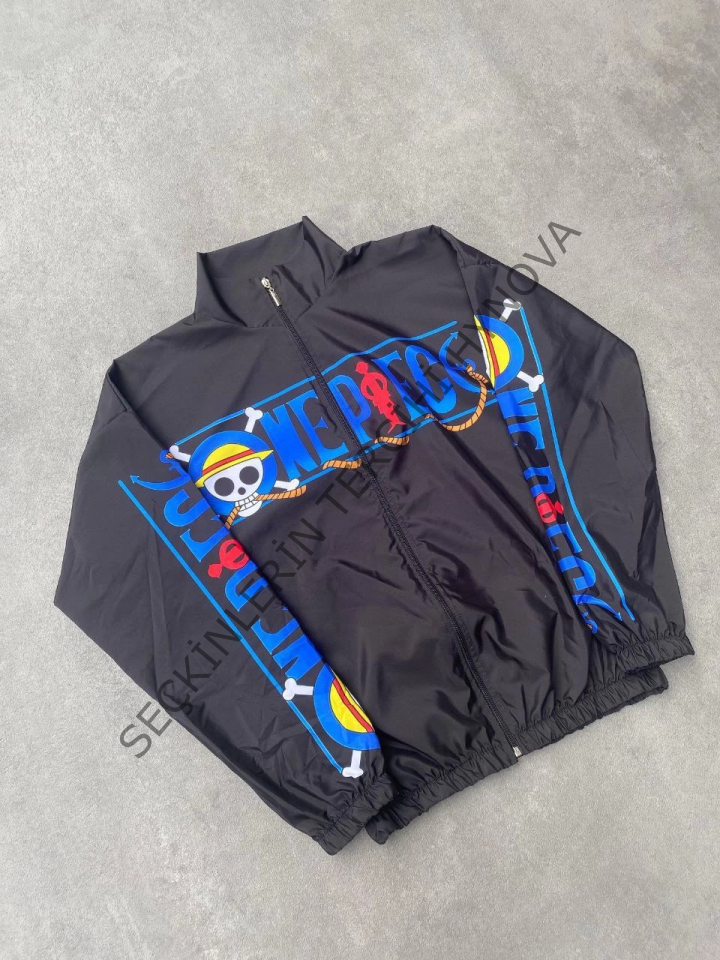 Unisex Fermuarlı Dijital Baskılı Rüzgarlik - Siyah