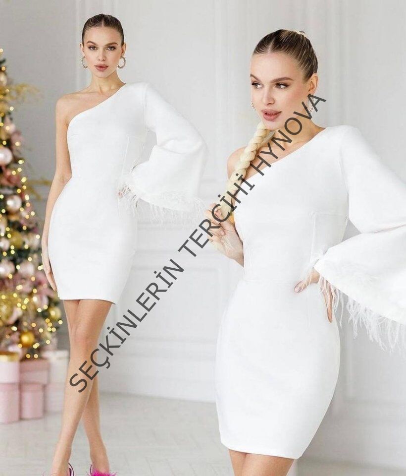 Kadın Kayık Yaka Kolu Salaş Püskül Detay Kalem Mini Elbise