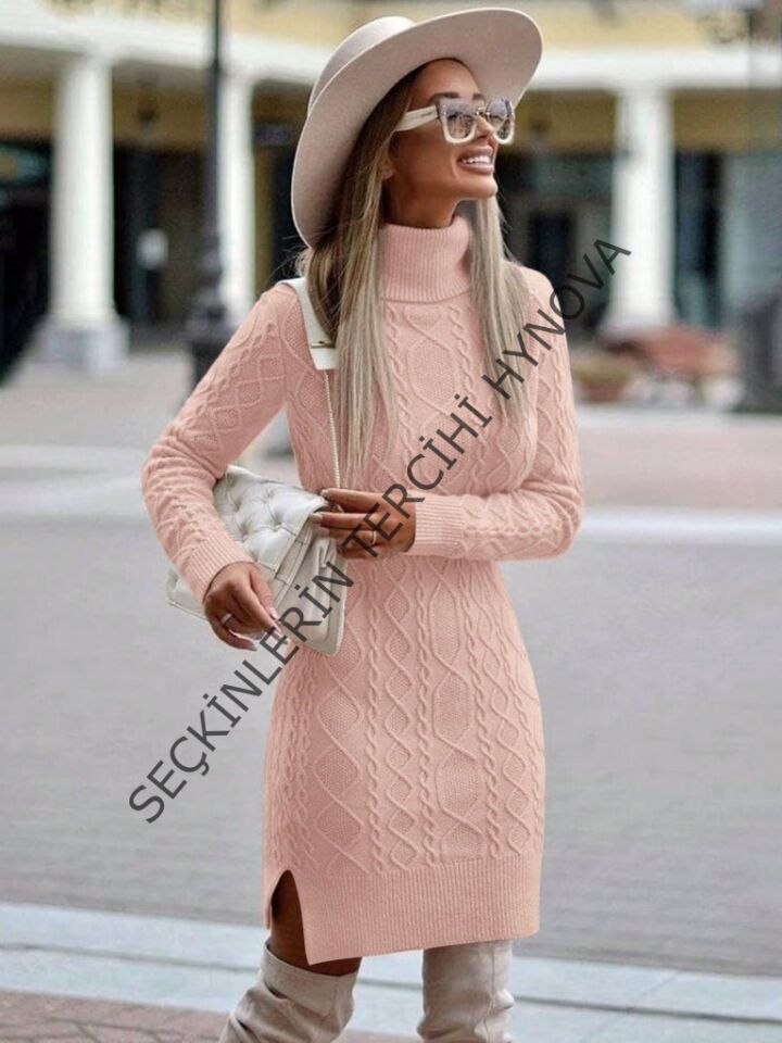 Loren Yünlü Motifli Midi Boy Triko Elbise