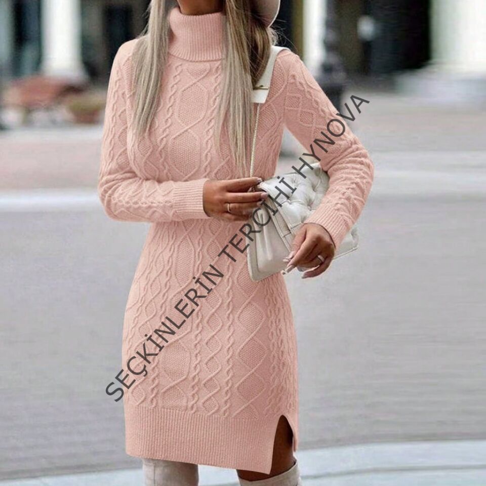 Loren Yünlü Motifli Midi Boy Triko Elbise