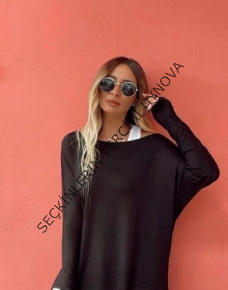 Kadın Uzun Kollu Tek Omuzdan Açık çilek Bluz Ve Viskon Atlet Ikili Takım