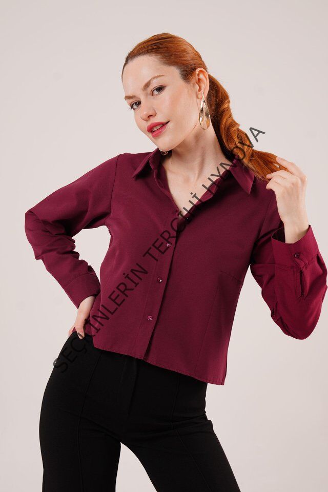 Ön Dikiş Detaylı Bordo Gömlek