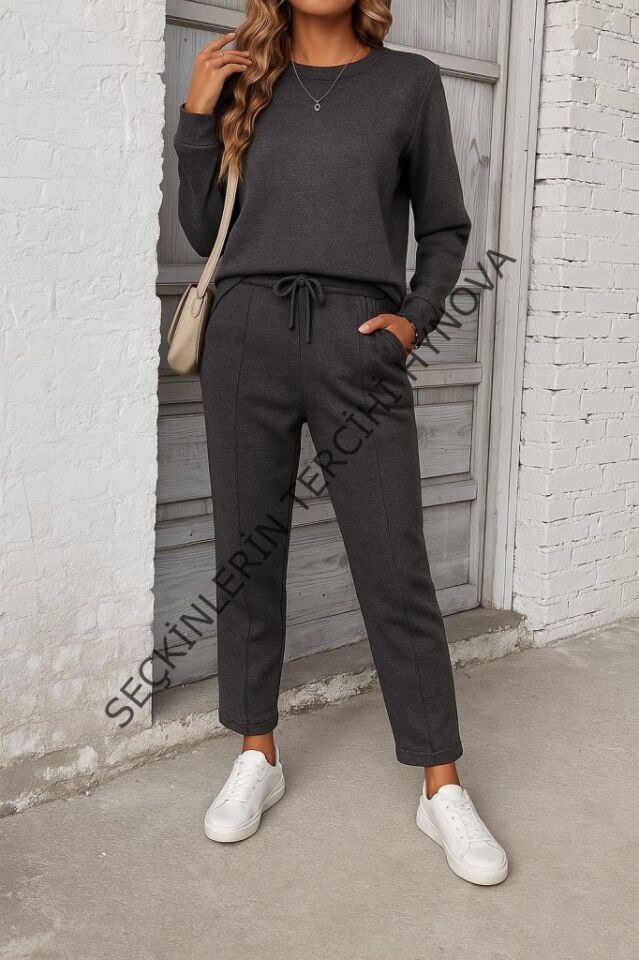 Kadın Uzun Kollu Yanları Nervurlu Viskon Iki Iplik Ve Pantolon Ikili Takım