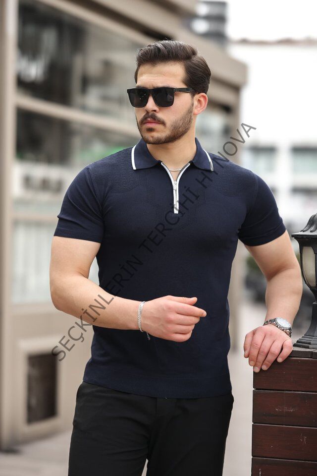 Erkek Polo Yaka Yarım Fermuar Tişört