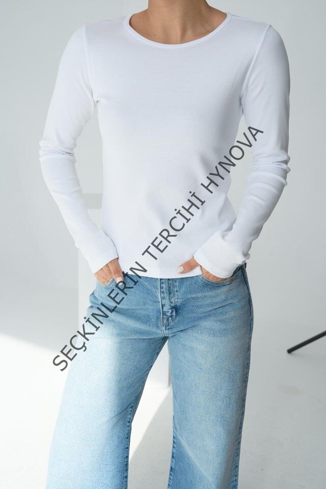 Uzun Kol Örme Body - Beyaz