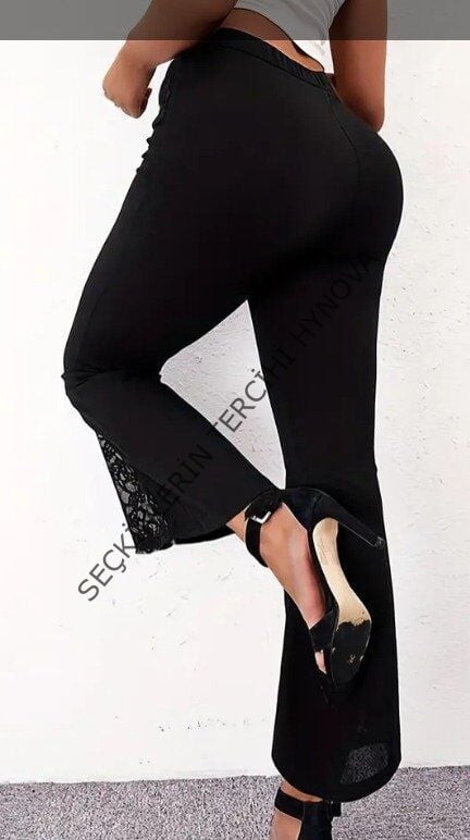 Kadın Yüksek Bel Kalpli Kemer Dantel Detaylı Dalgıç Pantolon