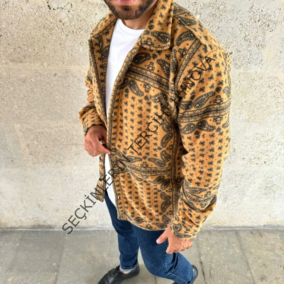 Erkek Polar Fermuarlı Sweatshirt – Kapüşonsuz, Cepli, Yumuşak Dokulu, Oversize Rahat Kalıp, Kışlık Sıcak Tutan Fermuarlı Üst - Sarı