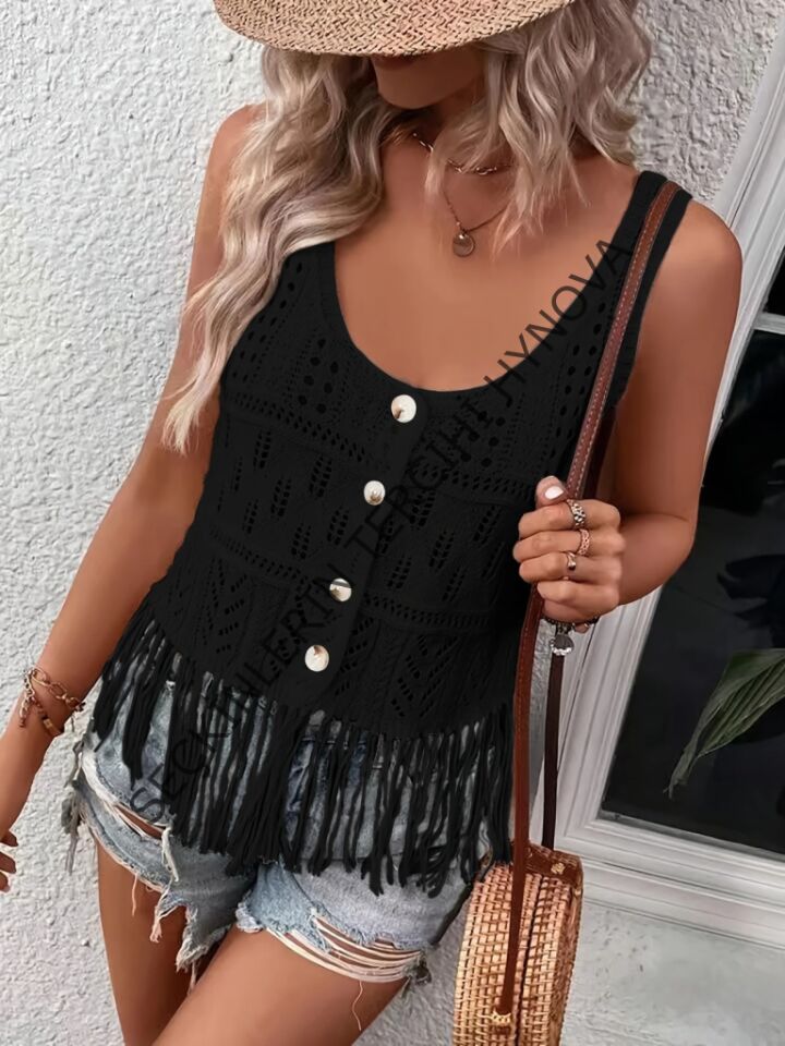 Kadın Askılı Yuvarlak Yaka önden Düğmelipüsküllü Triko Bluz