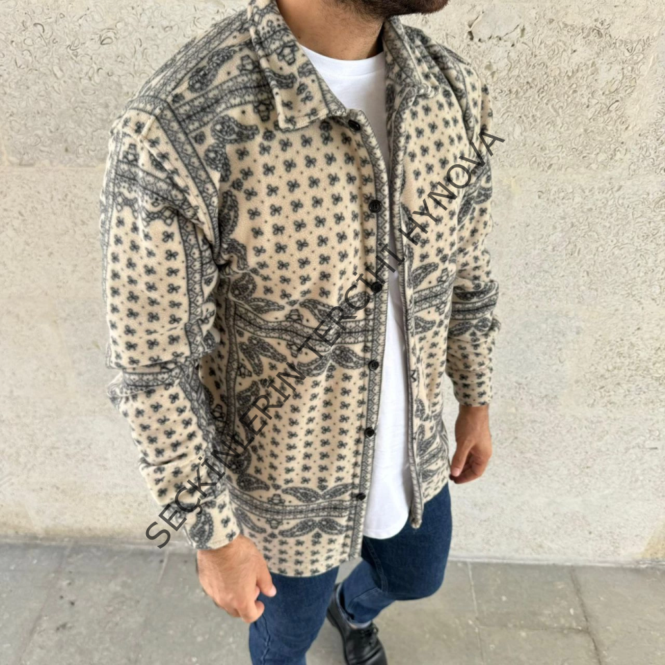 Erkek Polar Fermuarlı Sweatshirt – Kapüşonsuz, Cepli, Yumuşak Dokulu, Oversize Rahat Kalıp, Kışlık Sıcak Tutan Fermuarlı Üst - Bej