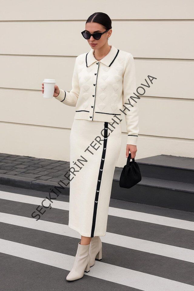 Kadın şerit Detay Ceket Ve Etek ıkılı Takım