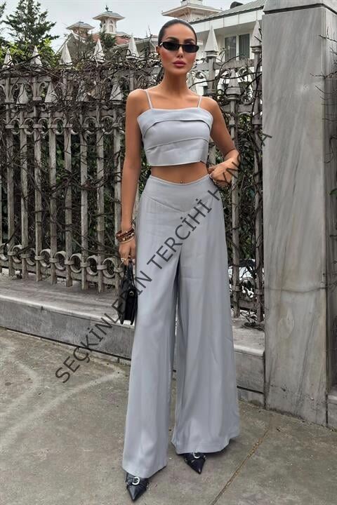 Crop Plazzo Pantolon Takım 10155-08
