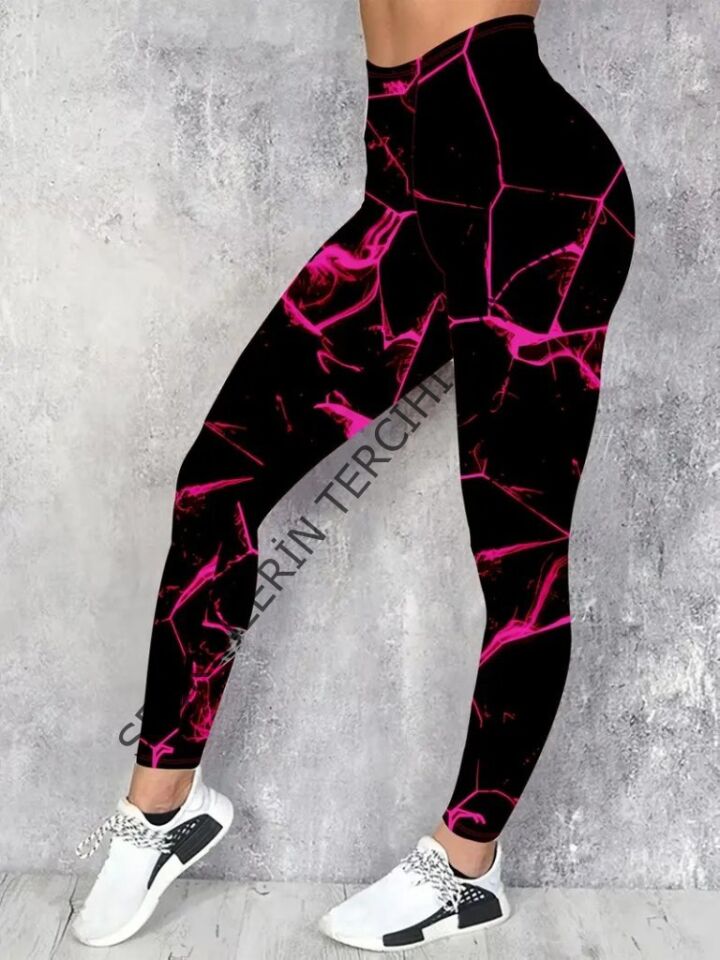 Kadın Yüksek Bel Renk Detaylı Dalgıç Tayt