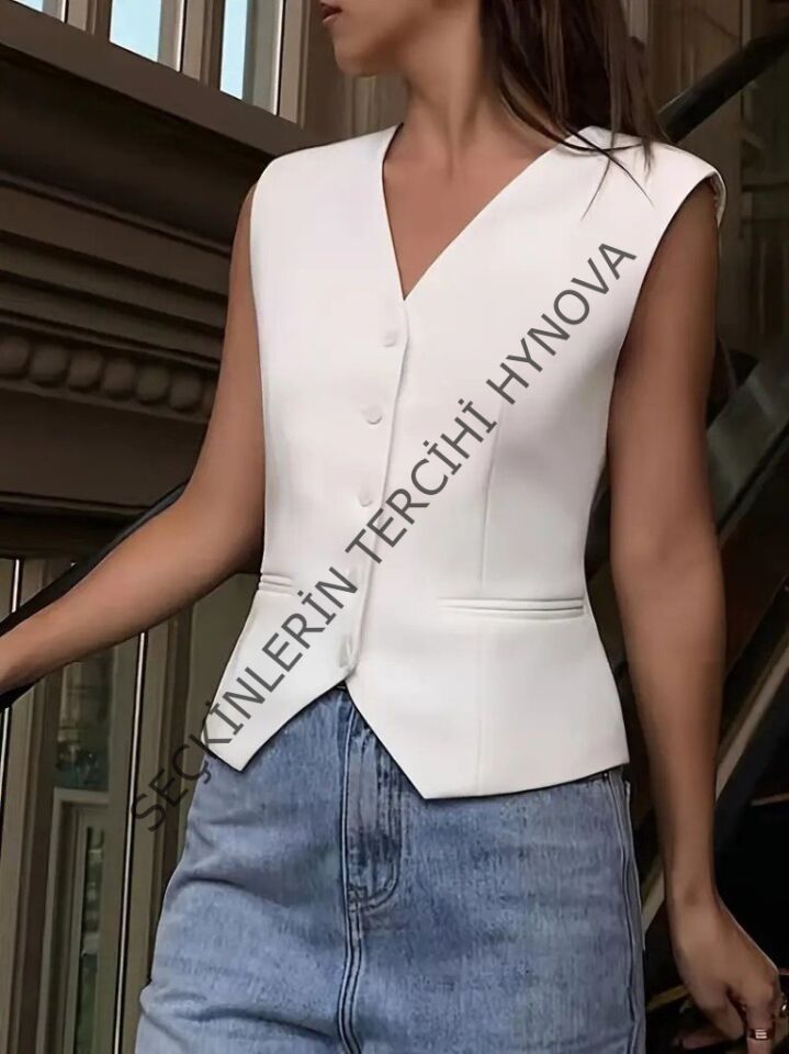 Kadın Sıfır Kollu önden Düğmeli Atlas Yelek