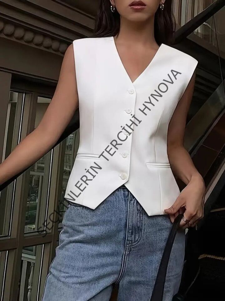 Kadın Sıfır Kollu önden Düğmeli Atlas Yelek