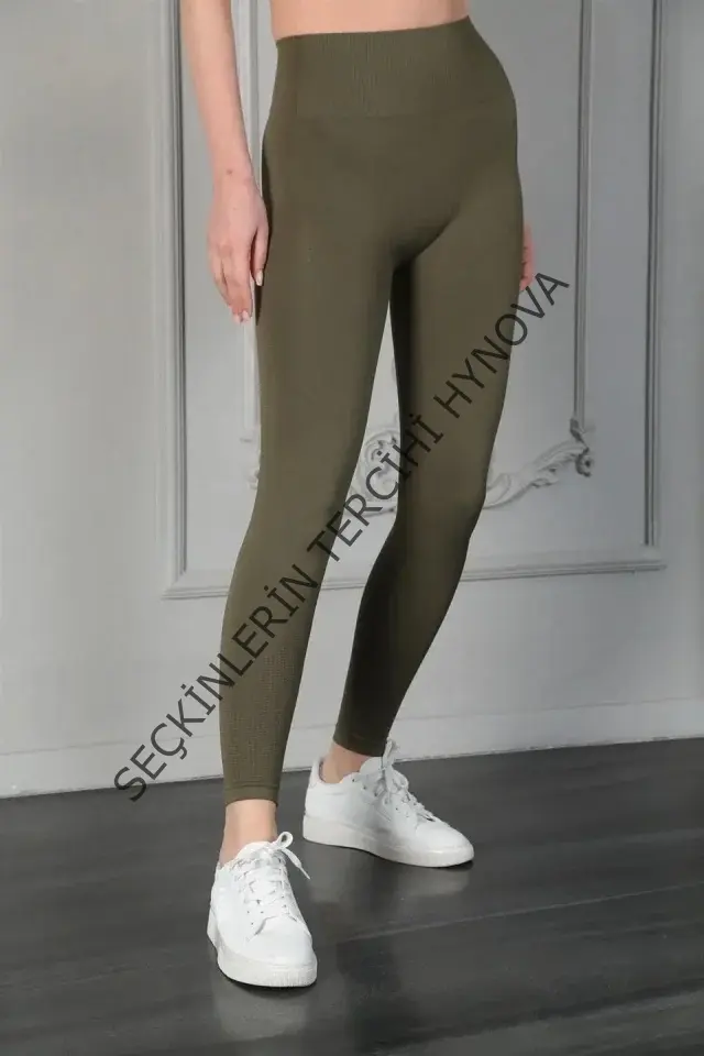 Full Likra Extra Toparlayıcı Yüksek Bel Dar Kalıp Günlük Spor Tayt - Haki