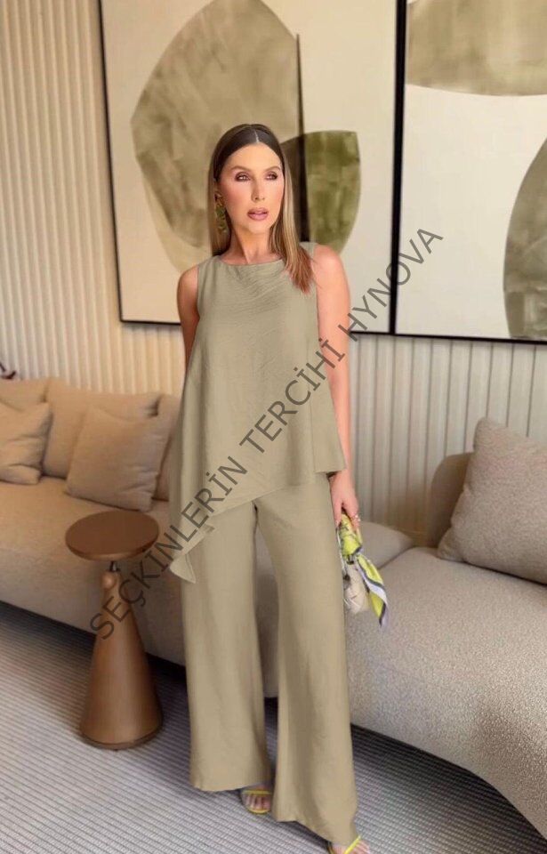 Asimetrik Bluz - Pantolon İkili Takım