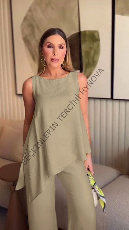 Asimetrik Bluz - Pantolon İkili Takım