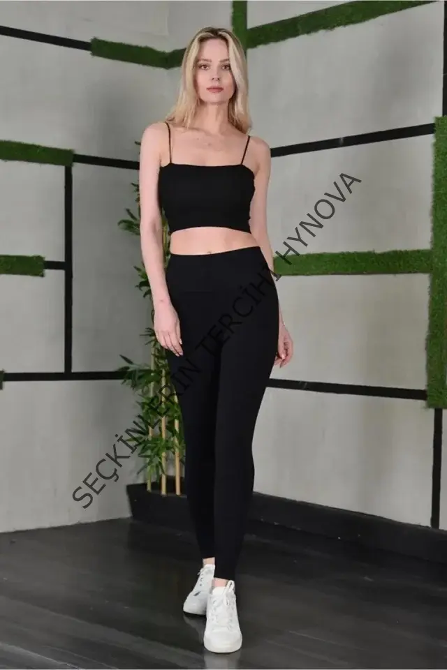 Full Likra Extra Toparlayıcı Yüksek Bel Dar Kalıp Günlük Spor Tayt - Siyah