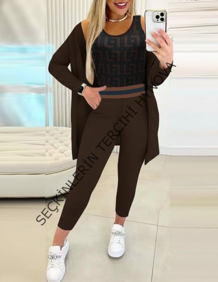 Kadın Uzun Kollu Krep üçlü Takım