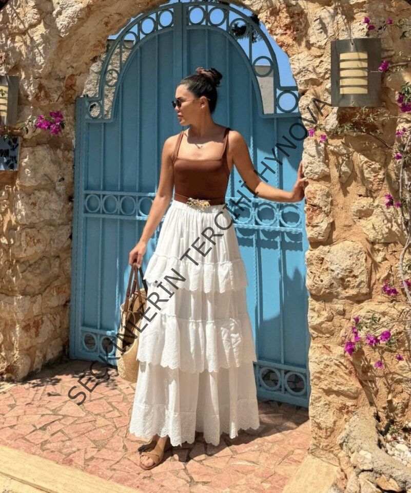 Katlı Pileli Etek - Ekru