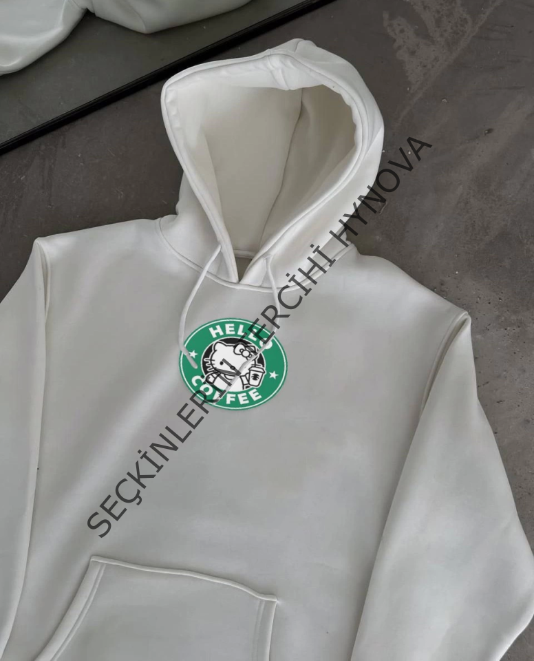 Üç İplik Penye Uzun Kol Kapşonlu SweatShirt - Beyaz