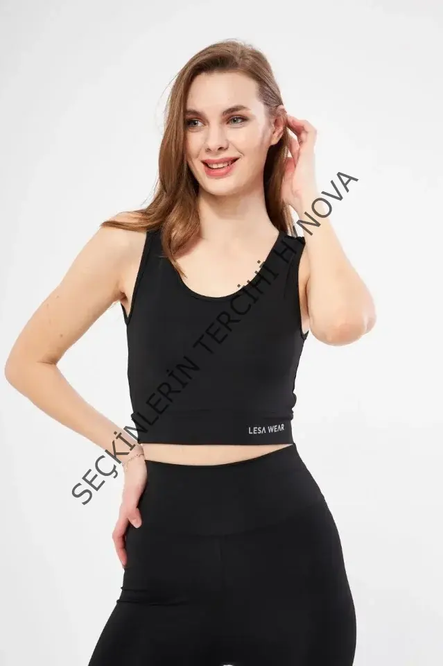 Kolsuz Dalgiç Baskılı Crop - Siyah