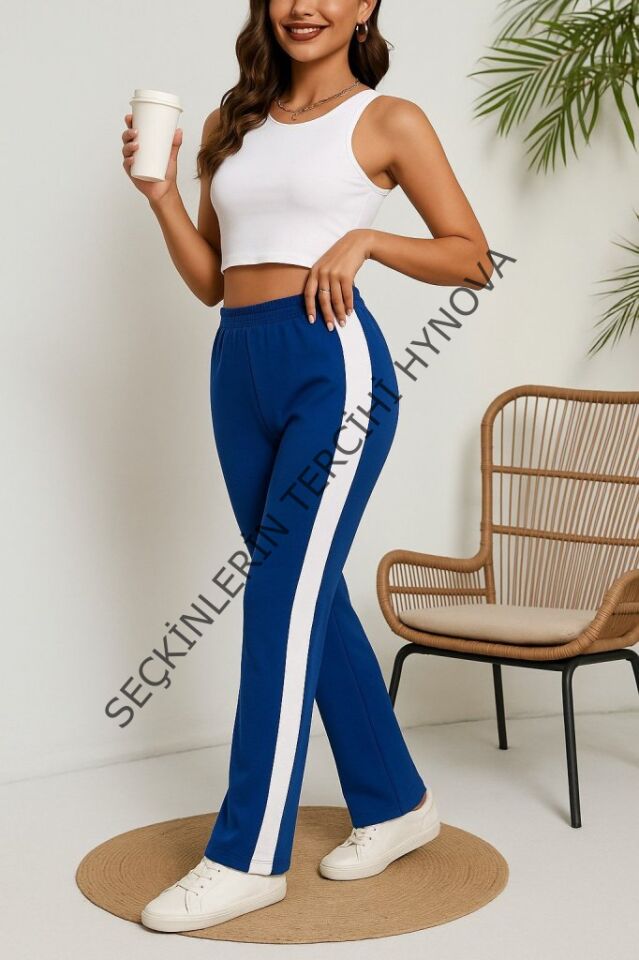 Kadın Yüksek Bel Yan şerit Detaylı Yırtmaçlı Viskon Iki Iplik Pantolon