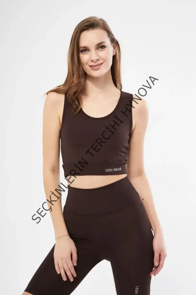 Kolsuz Sporcu Baskılı Crop - Kahve