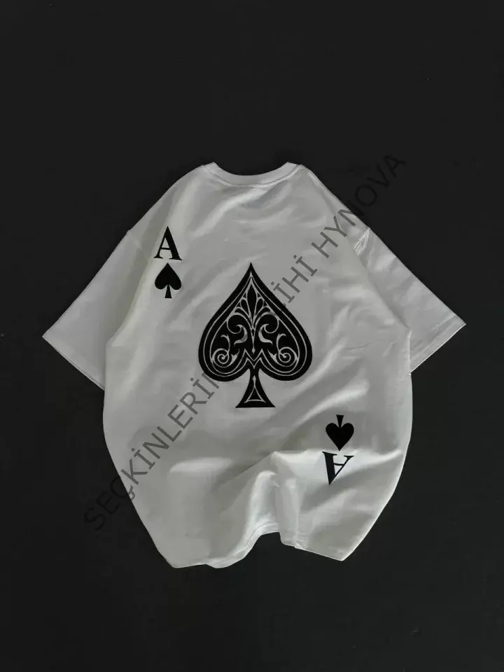 Unisex Bisiklet Yaka Baskılı Oversize T-Shirt - Beyaz