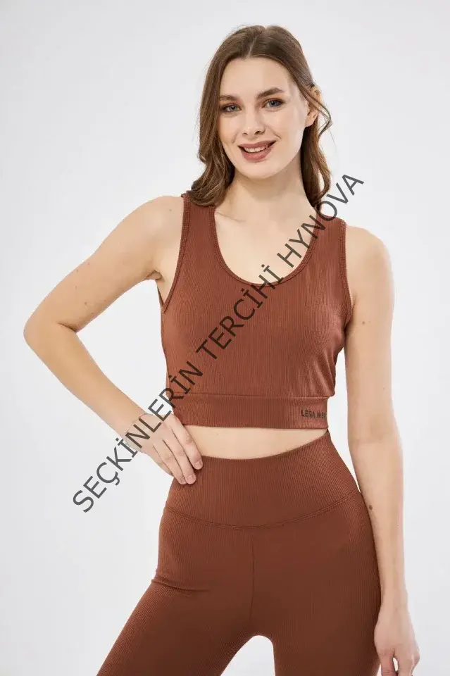 Fitilli Baskılı Crop - Kahve