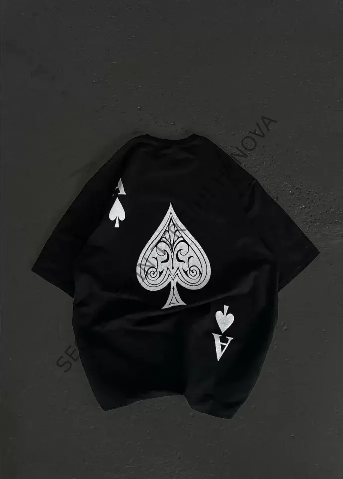 Unisex Bisiklet Yaka Baskılı Oversize T-Shirt - Siyah