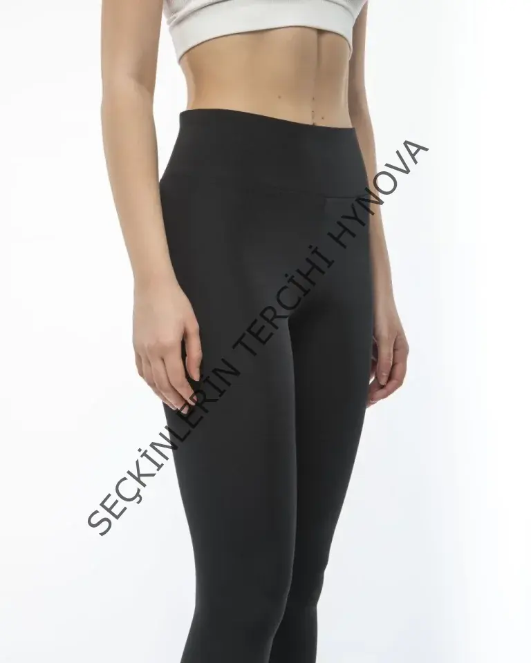 Yüksek Bel Geniş Kemer Dalgıç Tayt - Siyah