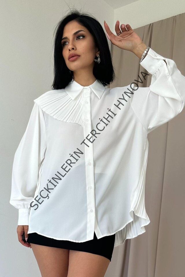 Beyaz Pilise Detaylı Jesica Gömlek