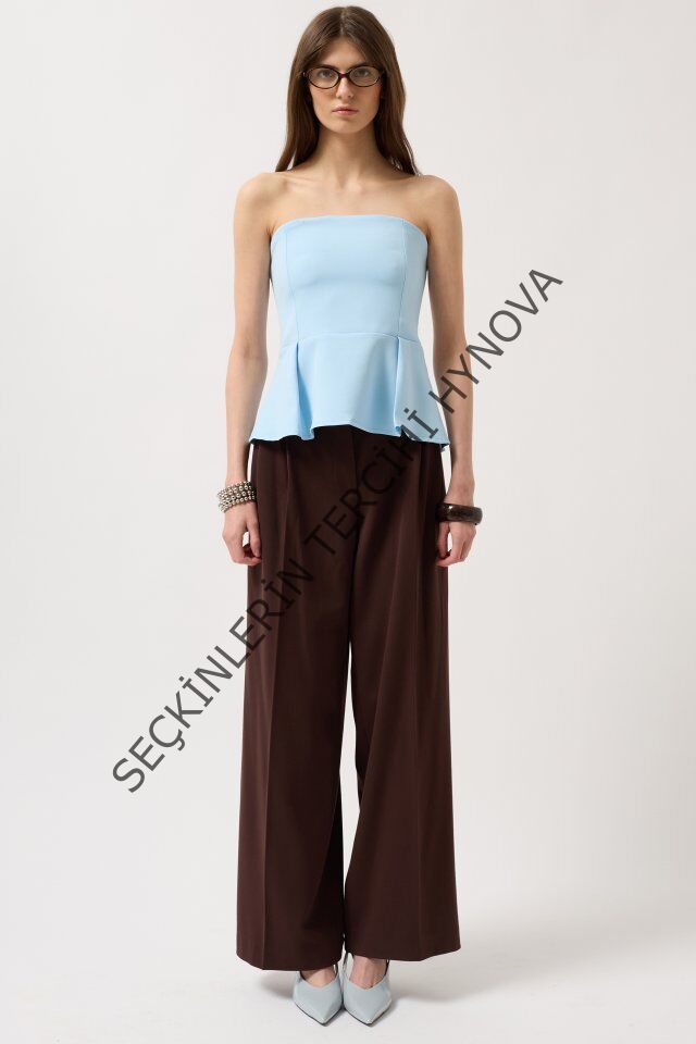 Pileli Straplez Bluz